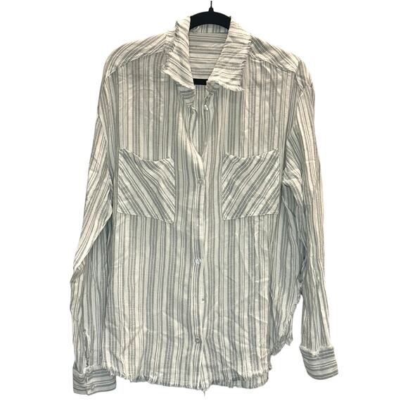 Milli Bon – Striped Raw Hem Button-Up Shirt – S - Picture 1 of 4